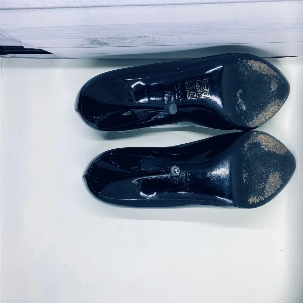Gucci Black Patent Leather Pointed Toe Stiletto Pumps Heels 212902 Size‎ 8B